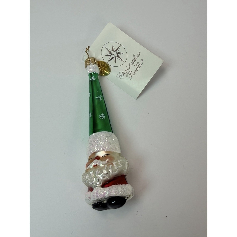 Christopher Radko Pint Size Santa Green Hat‎ Christmas Glass Ornament 0105850